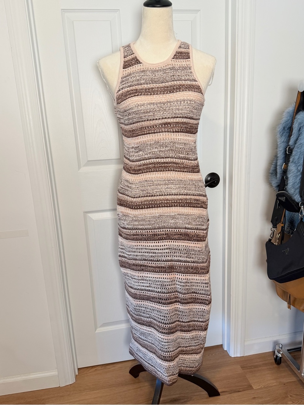 Striped Sleeveless Maxi Dress in Blush and Brown